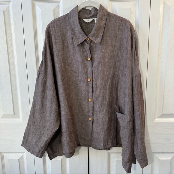 J. Jill Tops - J.Jill Women’s size Large Linen Wood Button Down Crop Oversized Long Sleeve To
